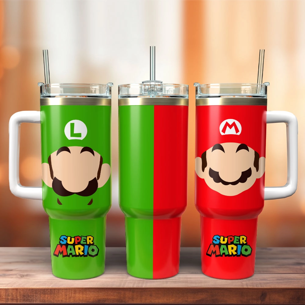 Super Mario Cartoon Games Custom Stanley Quencher 30oz or 40oz Stainless Steel Tumbler With Handle HG