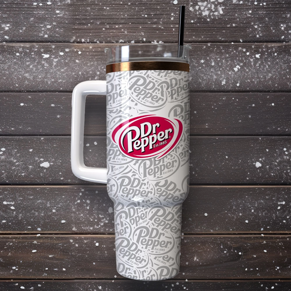 Dr Pepper Soft Drink Custom Quencher 30oz or 40oz Stainless Steel Tumbler With Handle, Best gifts for Friend Family NVA