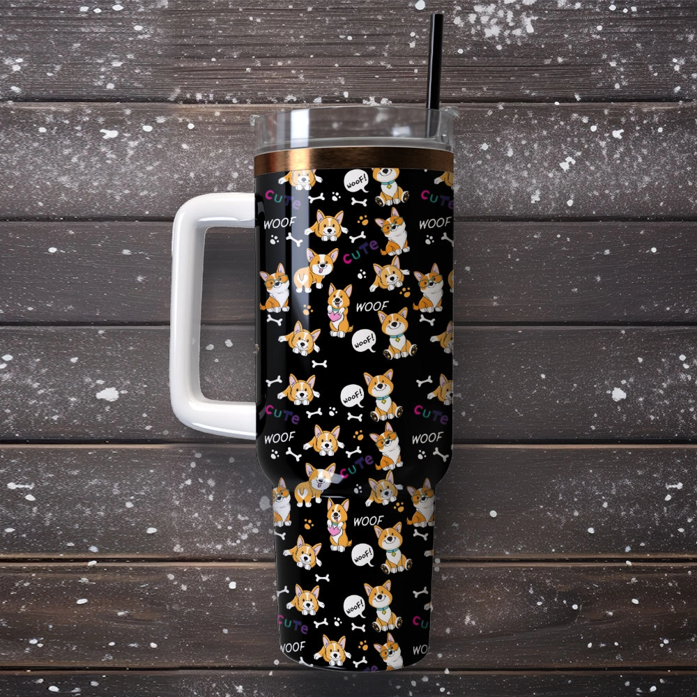 Cute Corgi Anime Custom Quencher 30oz or 40oz Stainless Steel Tumbler With Handle, Best gifts for Friend Family NVA