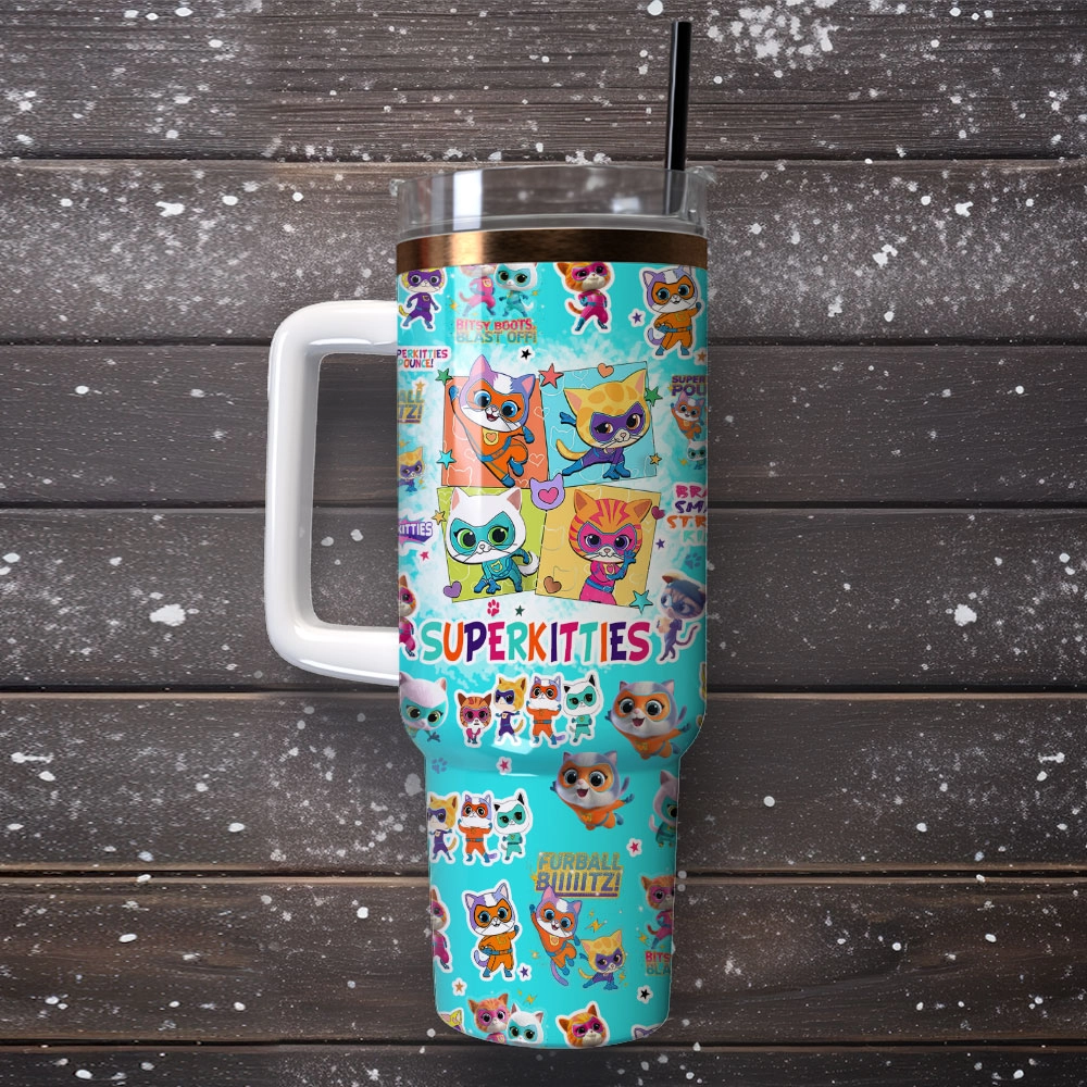 Supper Kitties Disney Junior Cartoon Custom Quencher 30oz or 40oz Stainless Steel Tumbler With Handle, Best gist for Friend Family NVA
