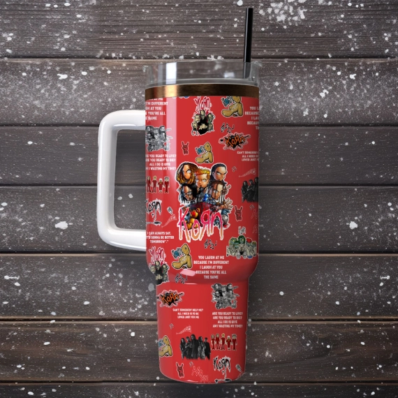 Korn Music Band Custom  Quencher 30oz or 40oz Stainless Steel Tumbler With Handle,  Best gifts for Friend Family NVA