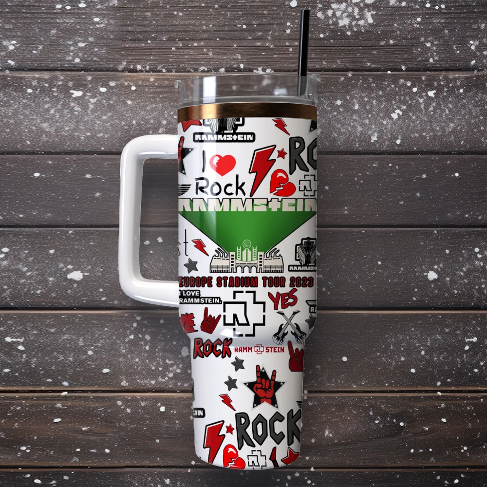 Rammstein Rock Band Custom Quencher 30oz or 40oz Stainless Steel Tumbler With Handle, Best gifts for Friend Family NVA