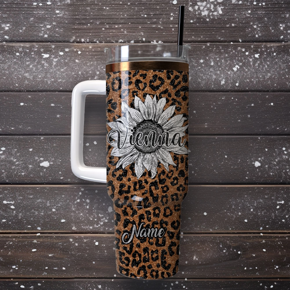 Flower And Leopard Artwork Custom Quencher 30oz Or 40oz Stainless Steel Tumbler With Handle HG
