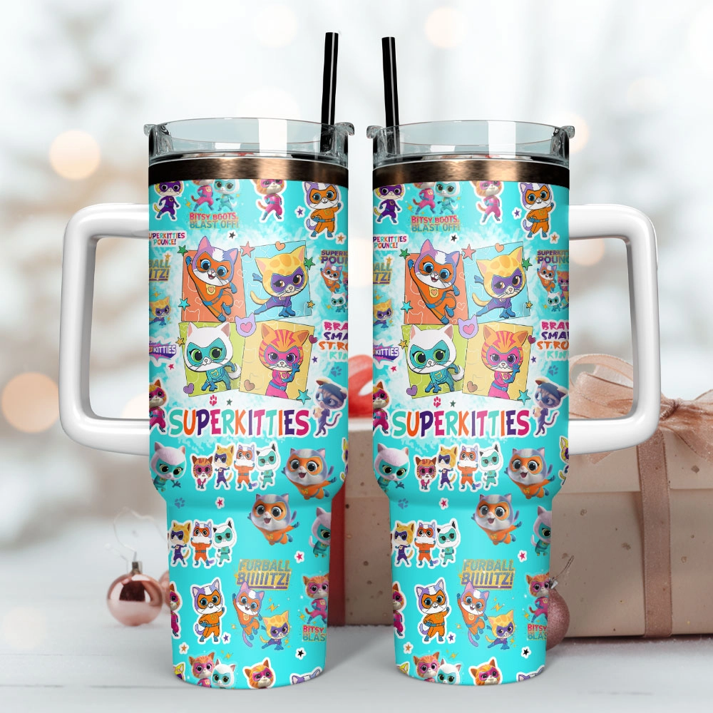 Supper Kitties Disney Junior Cartoon Custom Quencher 30oz or 40oz Stainless Steel Tumbler With Handle, Best gist for Friend Family NVA