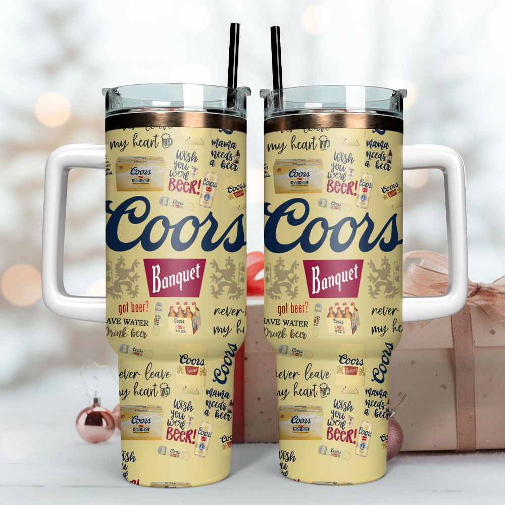 Coors Banquet Golden Beers Custom Quencher 30oz or 40oz Stainless Steel Tumbler With Handle, Best gifts for Friend Family NVA