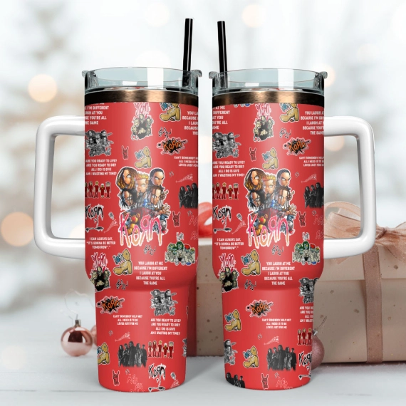 Korn Music Band Custom  Quencher 30oz or 40oz Stainless Steel Tumbler With Handle,  Best gifts for Friend Family NVA