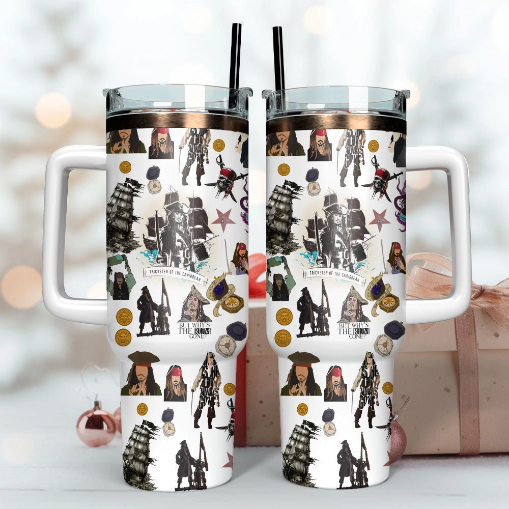 Pirates Of The Caribbean Film Series Custom Quencher 30oz or 40oz Stainless Steel Tumbler With Handle, Best Gifts NVA