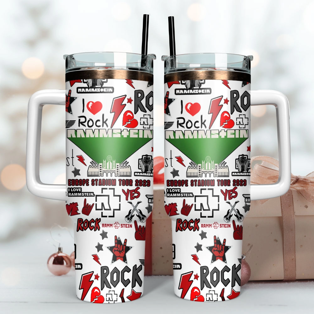 Rammstein Rock Band Custom Quencher 30oz or 40oz Stainless Steel Tumbler With Handle, Best gifts for Friend Family NVA