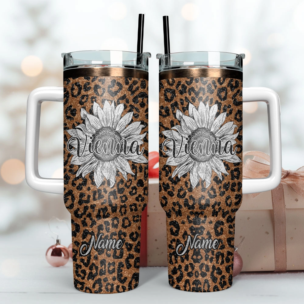 Flower And Leopard Artwork Custom Quencher 30oz Or 40oz Stainless Steel Tumbler With Handle HG