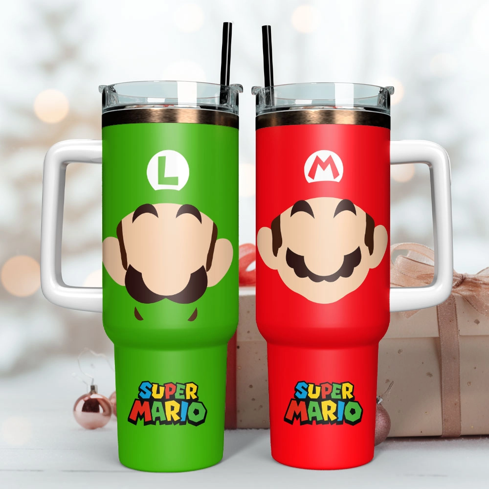 Super Mario Cartoon Games Custom Stanley Quencher 30oz or 40oz Stainless Steel Tumbler With Handle HG