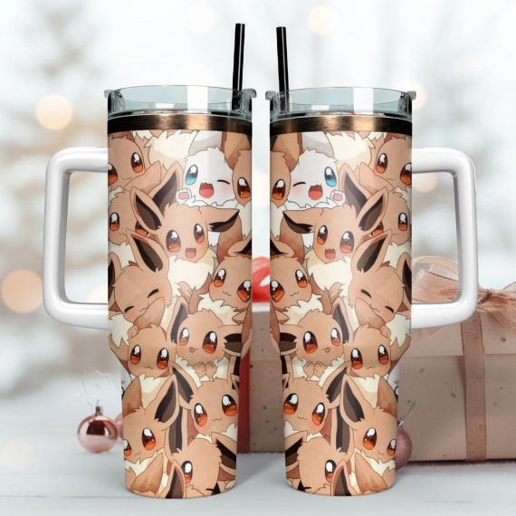 Eevee Pokemon Anime Custom Quencher 30oz Or 40oz Stainless Steel Tumbler With Handle HG