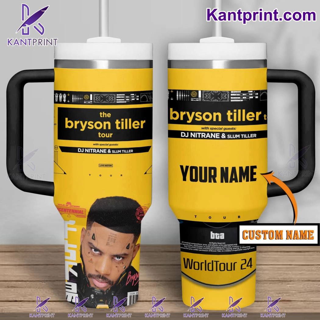 The Bryson Tiller Tour Worldtour 24 Yellow Personalized 40oz Tumbler With Handle HG