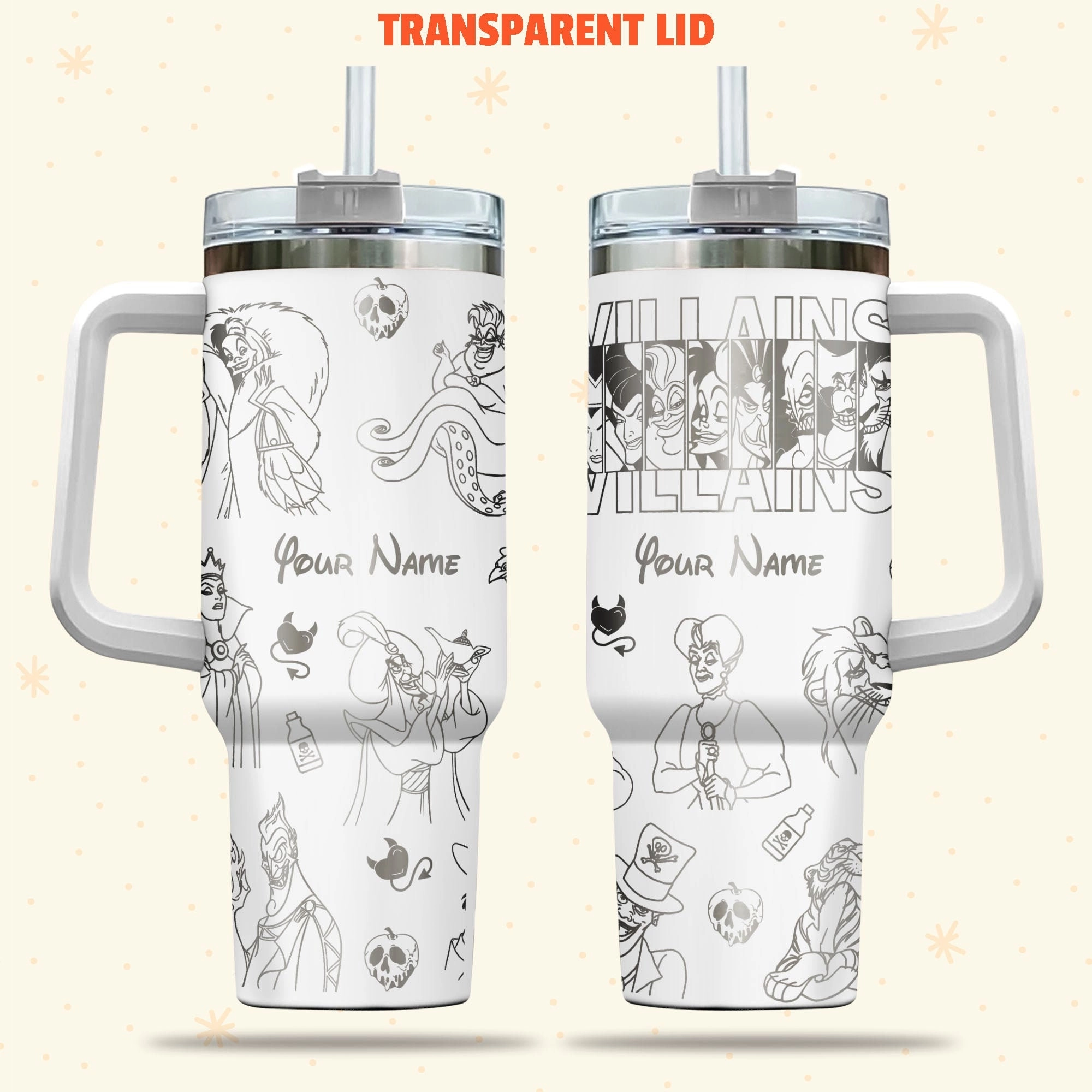 Disney Villains Cartoon 30oz or 40oz Quencher Stainless Steel Tumbler With Handle, Best Gift Idea NVA