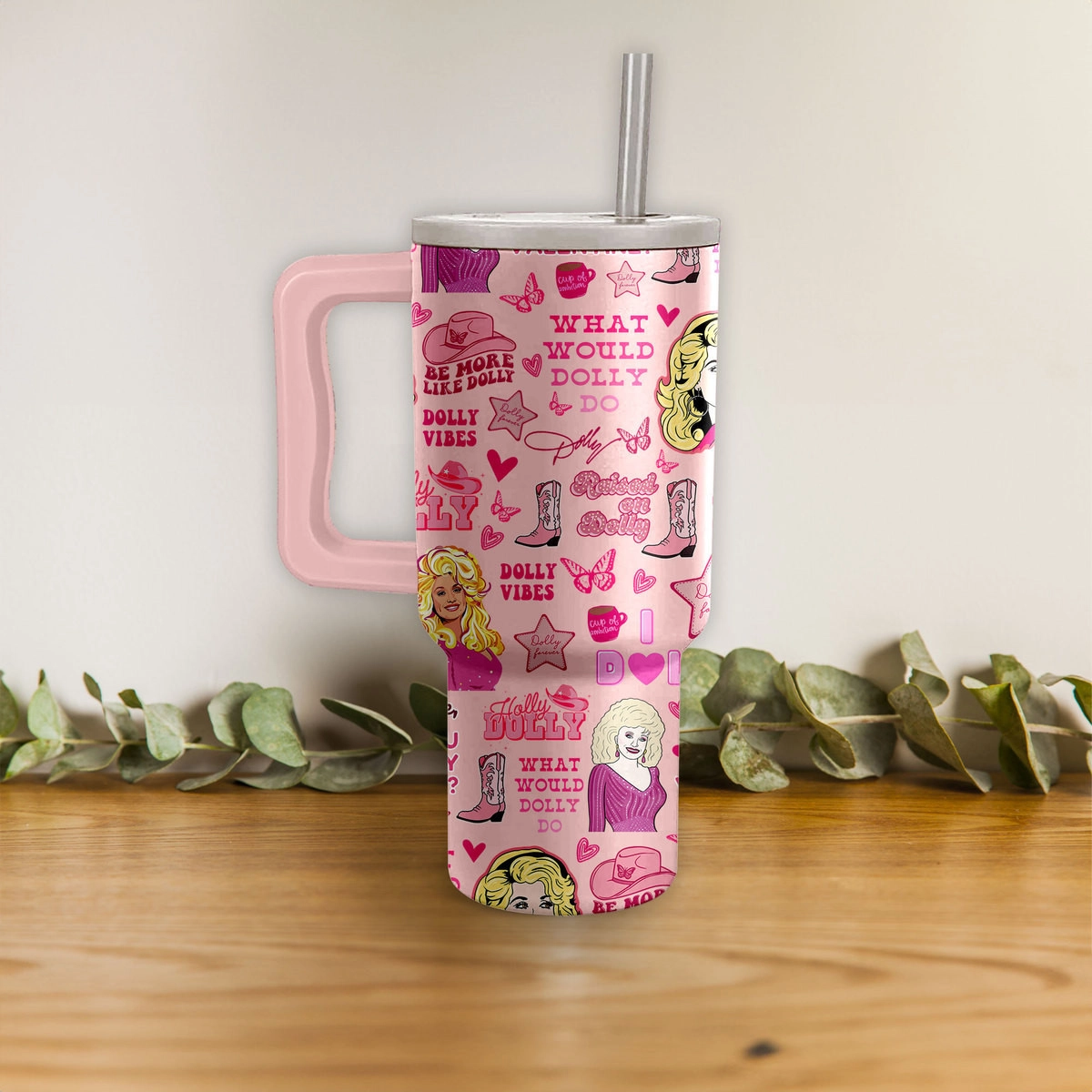 Dolly Parton Music Custom Stanley Quencher 40oz Stainless Steel Tumbler HG With Handle