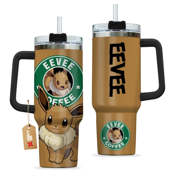 Eevee Coffee Pokemon Anime Custom   Quencher 30oz or 40oz Stainless Steel Tumbler With Handle HG