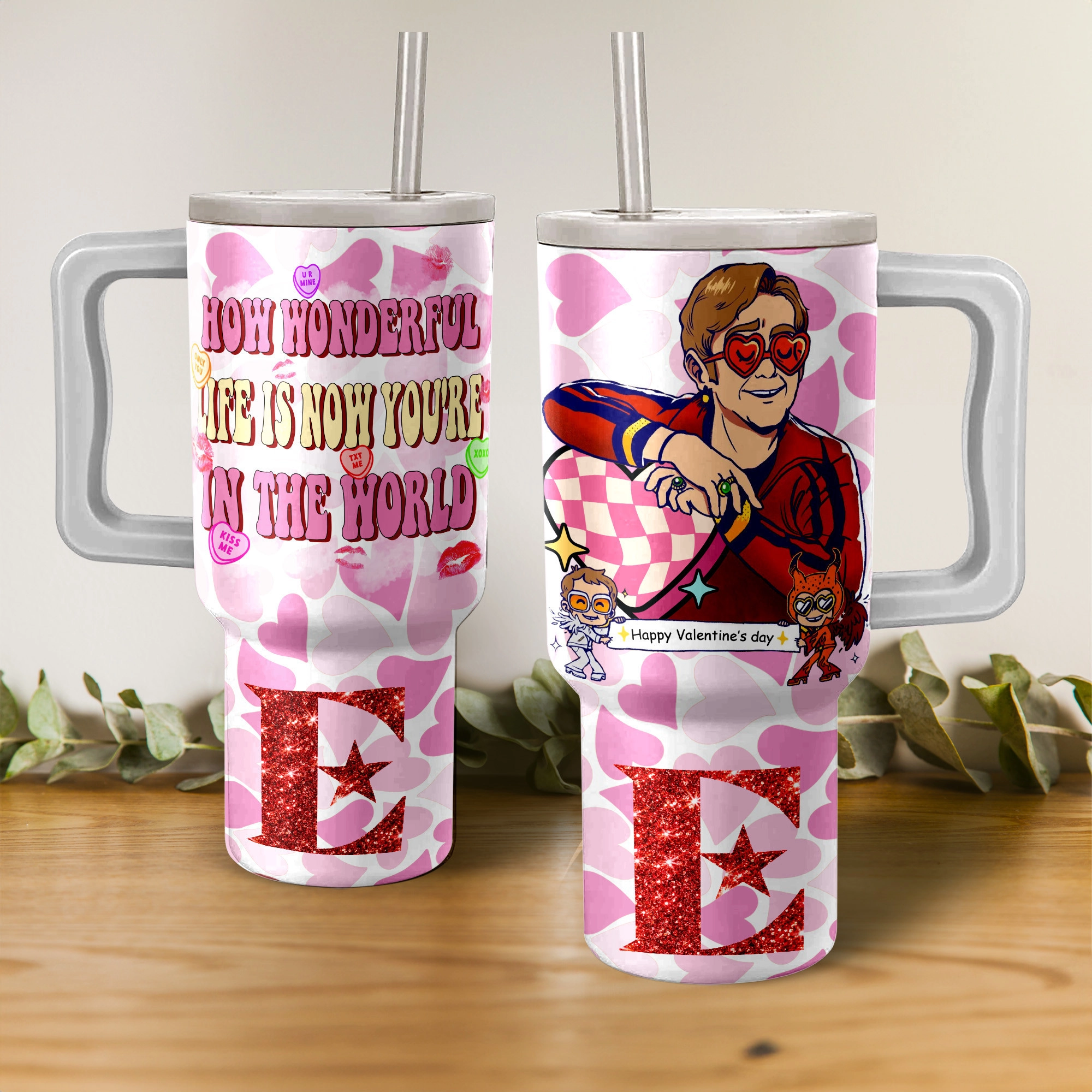 Elton John Happy Valentine Music Custom Stanley Quencher 40oz Stainless Steel Tumbler HG With Handle