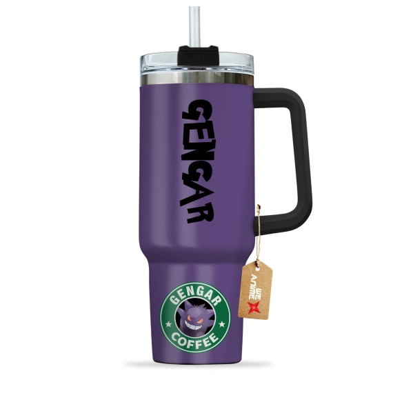 Gengar Coffee Pokemon Anime Custom 30oz or 40oz Quencher Stainless Steel Tumbler With Handle, Best Gift Idea NVA