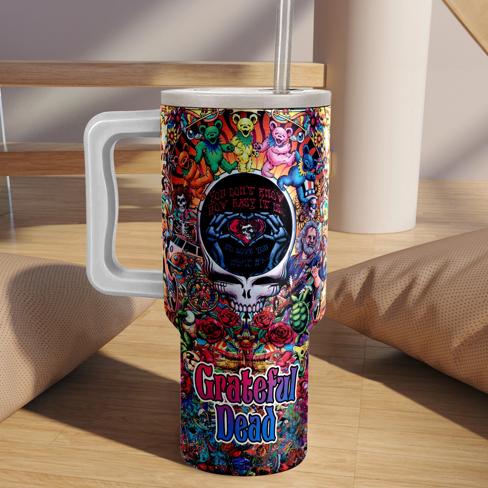 Grateful Dead Band Music Custom Stanley Quencher 40oz Stainless Steel Tumbler HG With Handle