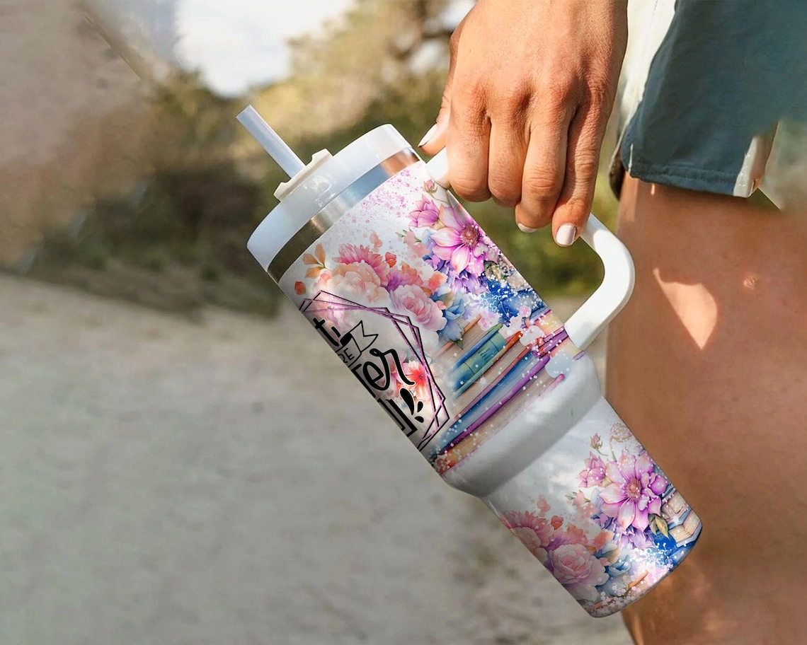 Book Tumbler Floral One More Chapter 30oz or 40oz Tumbler Quencher Tumbler Gift For Her Him Birthday Gift LN