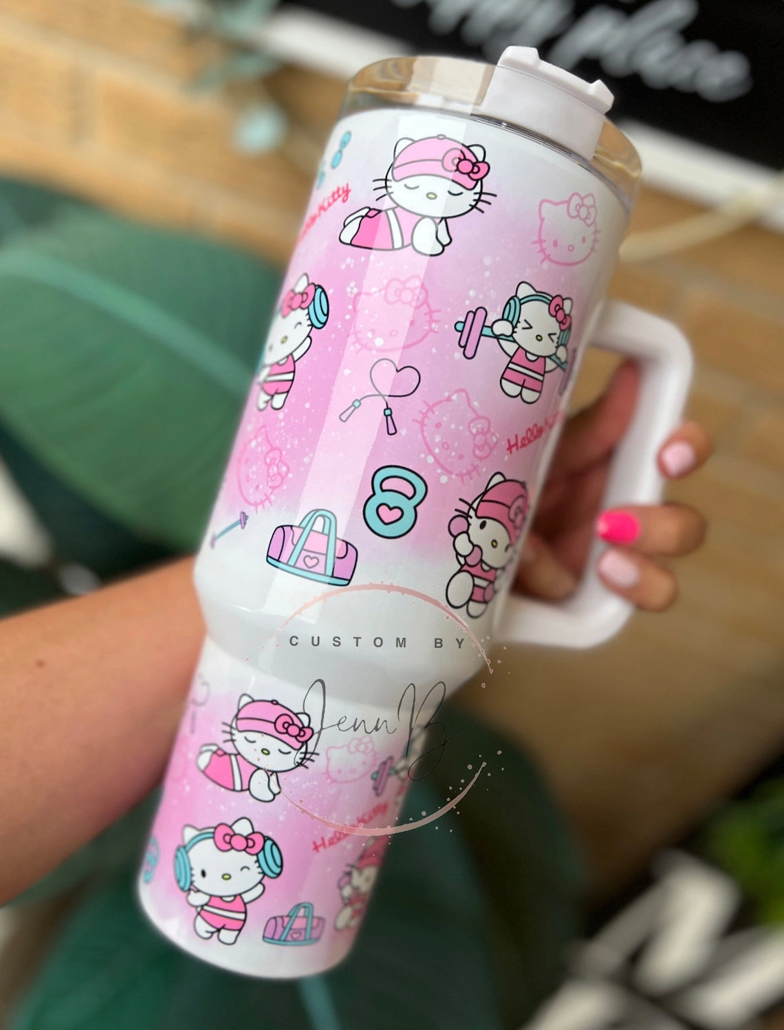 Gym Strong Hello Kitty 30oz or 40oz Tumbler 30oz or 40oz handle tumbler tumbler Gym Cat Tumbler Gym Life Fitness Life Birthday Anniversary Gift HFN