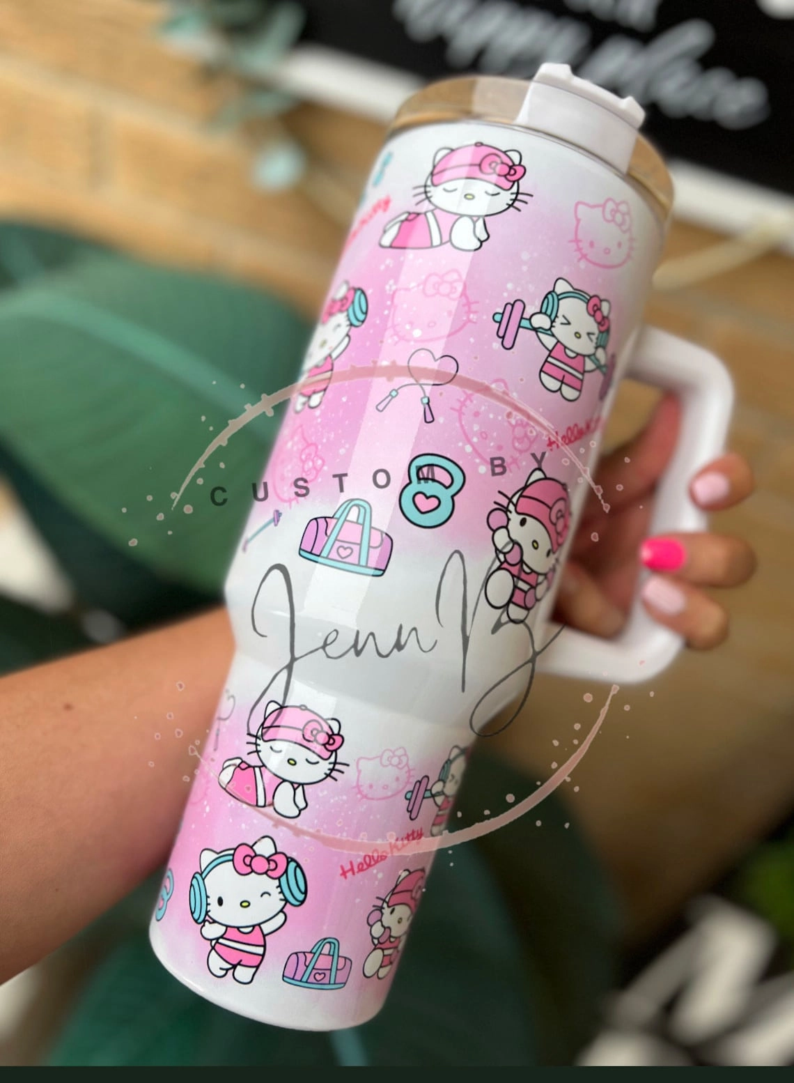 Gym Strong Hello Kitty 30oz or 40oz Tumbler 30oz or 40oz handle tumbler tumbler Gym Cat Tumbler Gym Life Fitness Life Birthday Anniversary Gift HFN