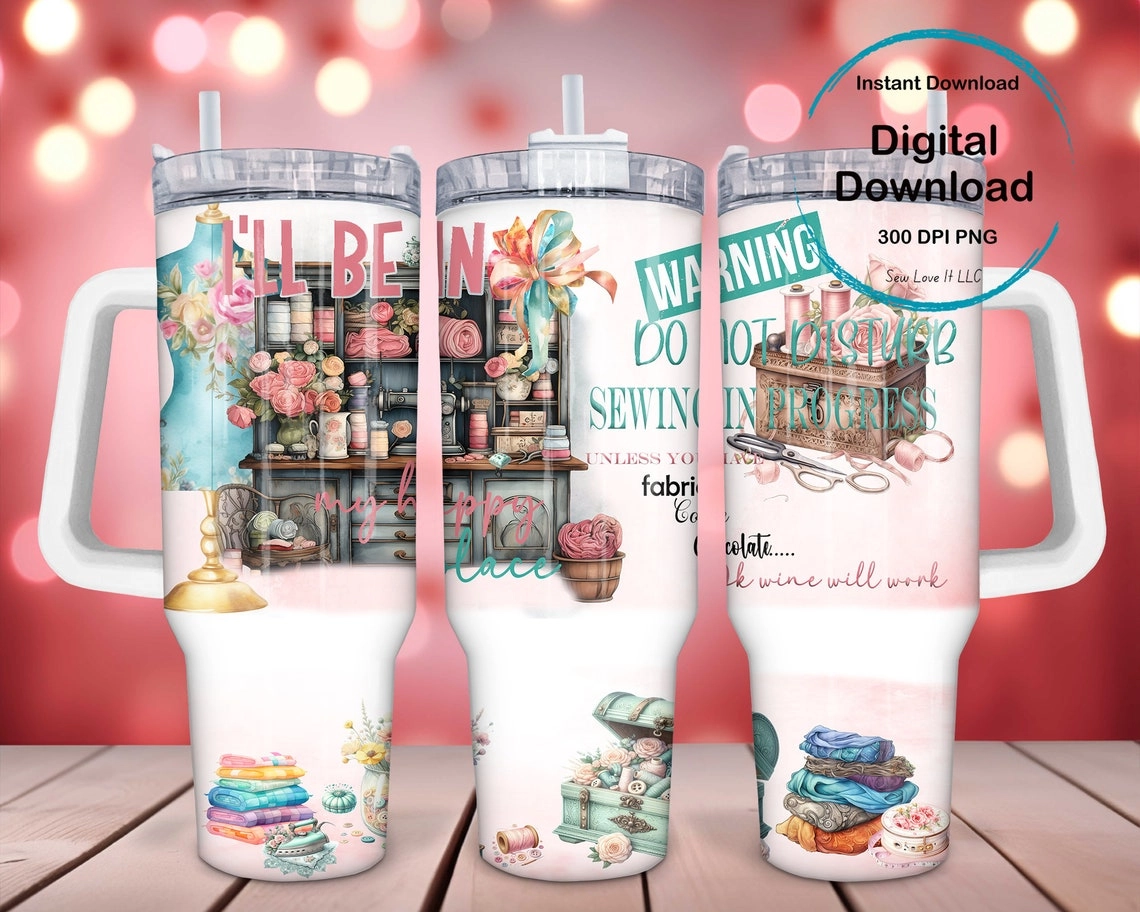 Happy Place Teal sew 30oz or 40oz Tumbler Gift For Her Him Birthday Gift LN