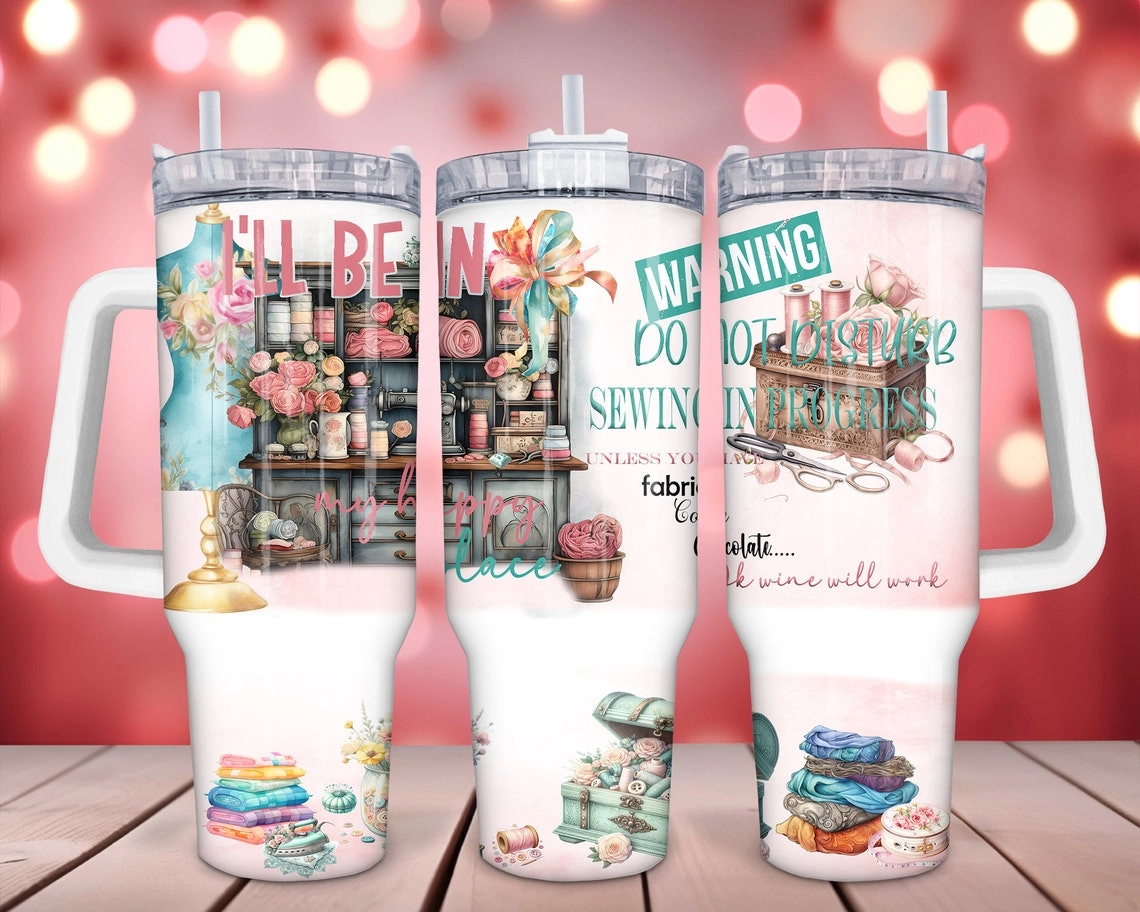 Happy Place Teal sew 30oz or 40oz Tumbler Gift For Her Him Birthday Gift LN