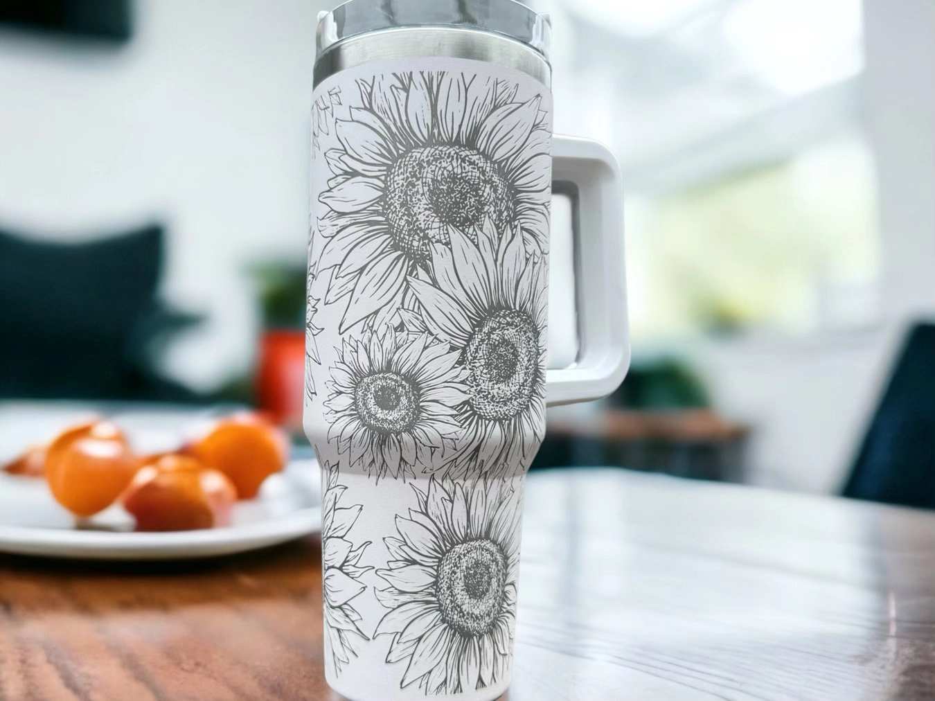 Sunflower Engraved 30oz or 40oz Tumbler with Handle, Birthday Anniversary Tumbler Gift HFN