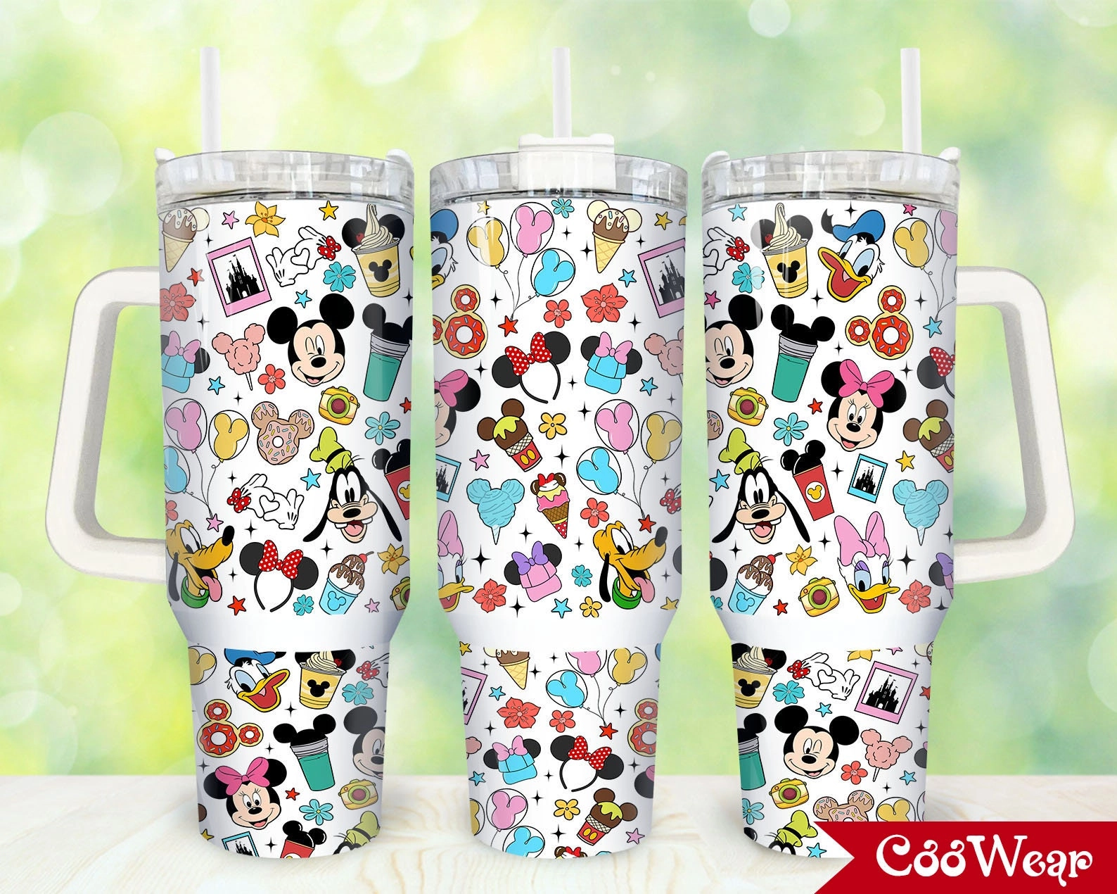 Spring Cartoon Disney Mickey Goofy Donald Characters 30oz or 40oz Tumbler with Handle, Birthday Anniversary Tumbler Gift HFN