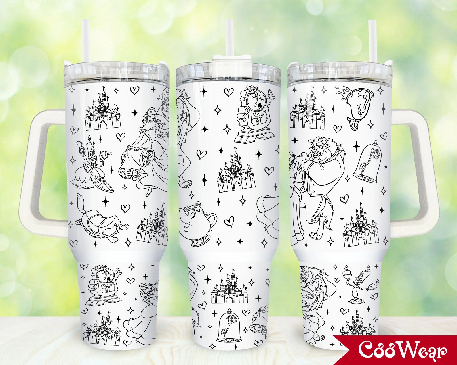 Beauty and The Beast Movies Characters 30oz or 40oz Tumbler with Handle, Gift for Disney Fan, Birthday Anniversary Tumbler Gift HFN