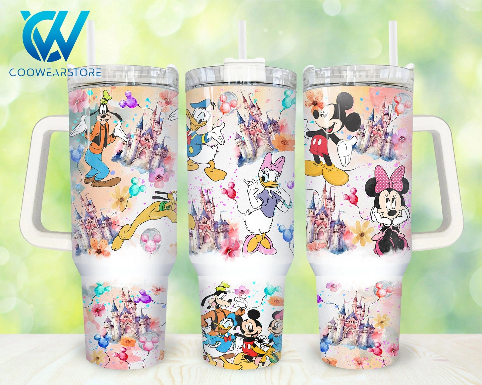 Disney Magic Cartoon Characters Mickey Minnie Goofy Donald Duck 30oz or 40oz Tumbler with Handle, Birthday Anniversary Tumbler Gift HFN
