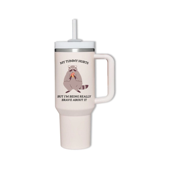 Funny raccoon tumbler, raccoon meme gift, my tummy hurts merch, 30oz or 40oz travel mug for him, viral raccoon gift for her, Coffee tumbler HFN