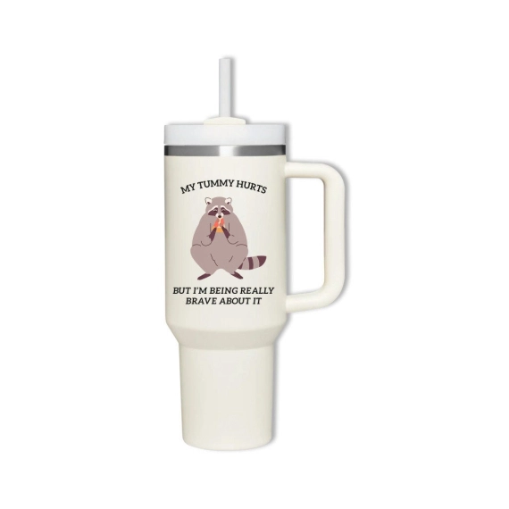 Funny raccoon tumbler, raccoon meme gift, my tummy hurts merch, 30oz or 40oz travel mug for him, viral raccoon gift for her, Coffee tumbler HFN