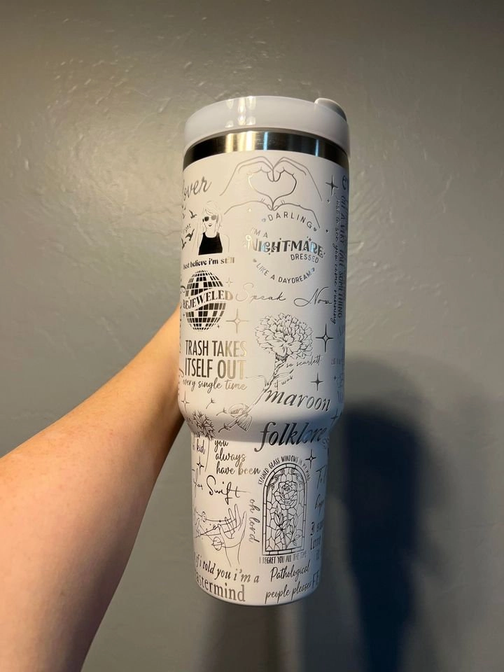 Swifties 1989 Themed, Album Tracklist 30oz or 40oz Engraved Tumbler, Laser Engraved, Seamless Pattern 30oz or 40oz Tumbler with Handle, Birthday Anniversary Tumbler Gift HFN
