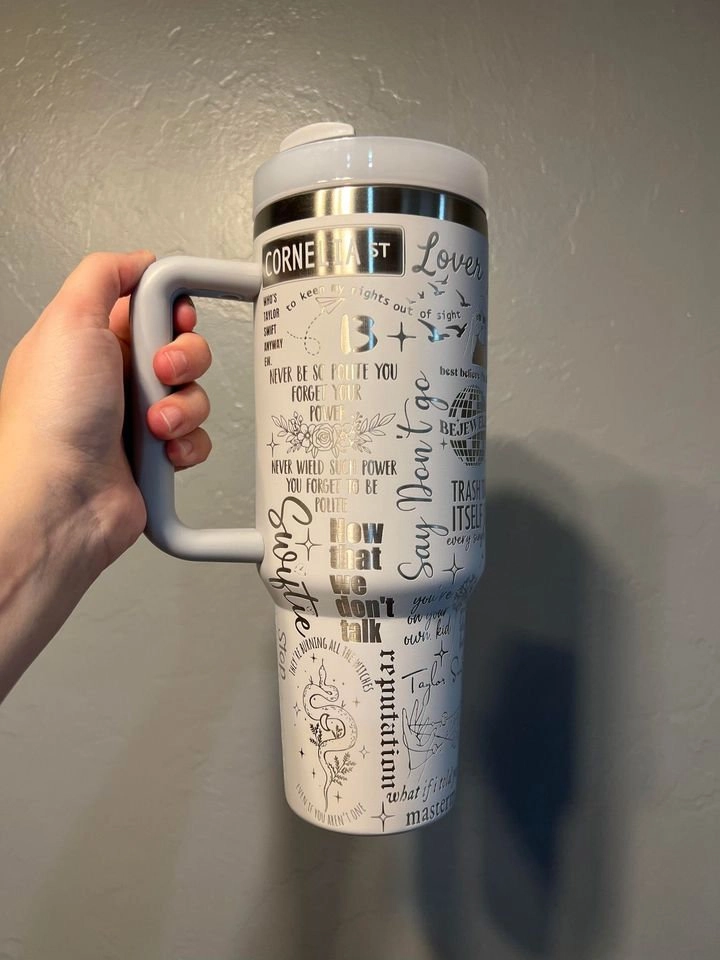 Swifties 1989 Themed, Album Tracklist 30oz or 40oz Engraved Tumbler, Laser Engraved, Seamless Pattern 30oz or 40oz Tumbler with Handle, Birthday Anniversary Tumbler Gift HFN