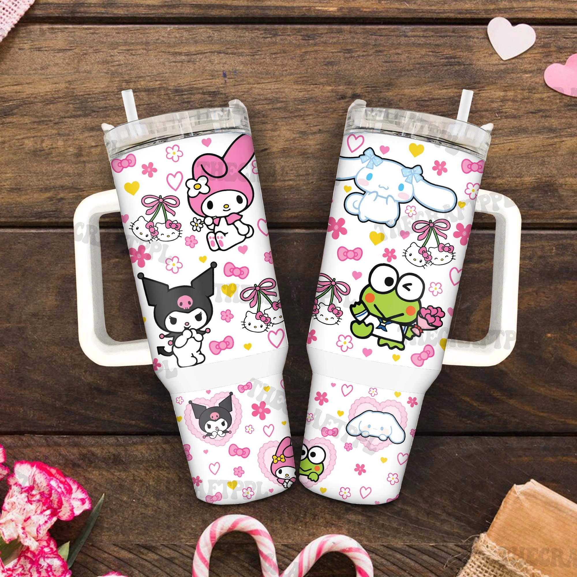 Friends Cat Hello Kitty Fan 30oz or 40oz Tumbler with Handle, Cute Cat Tumbler, Cartoon Movies Fan Gift, Gift For Mom 40oz Quencher Tumbler HFN