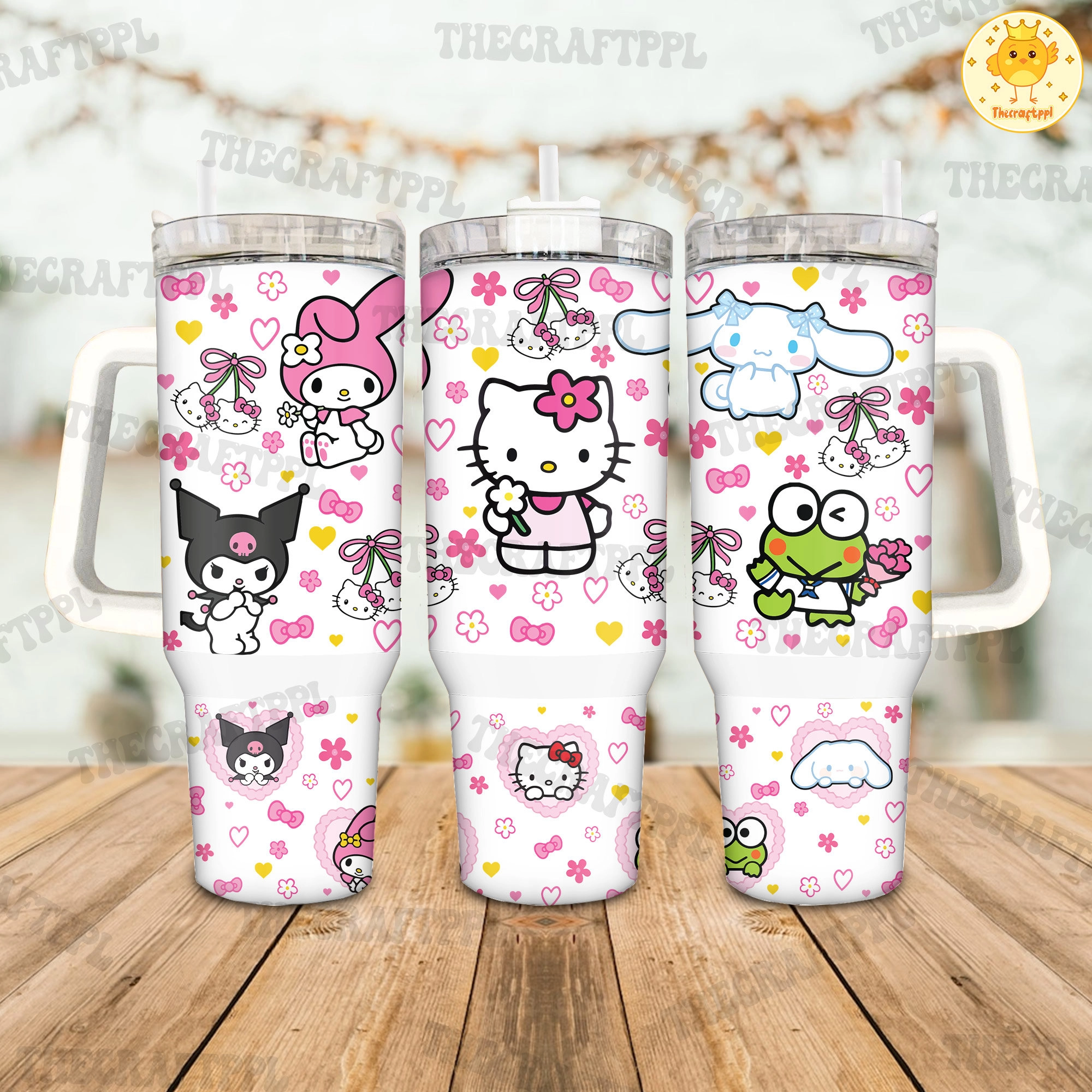 Friends Cat Hello Kitty Fan 30oz or 40oz Tumbler with Handle, Cute Cat Tumbler, Cartoon Movies Fan Gift, Gift For Mom 40oz Quencher Tumbler HFN