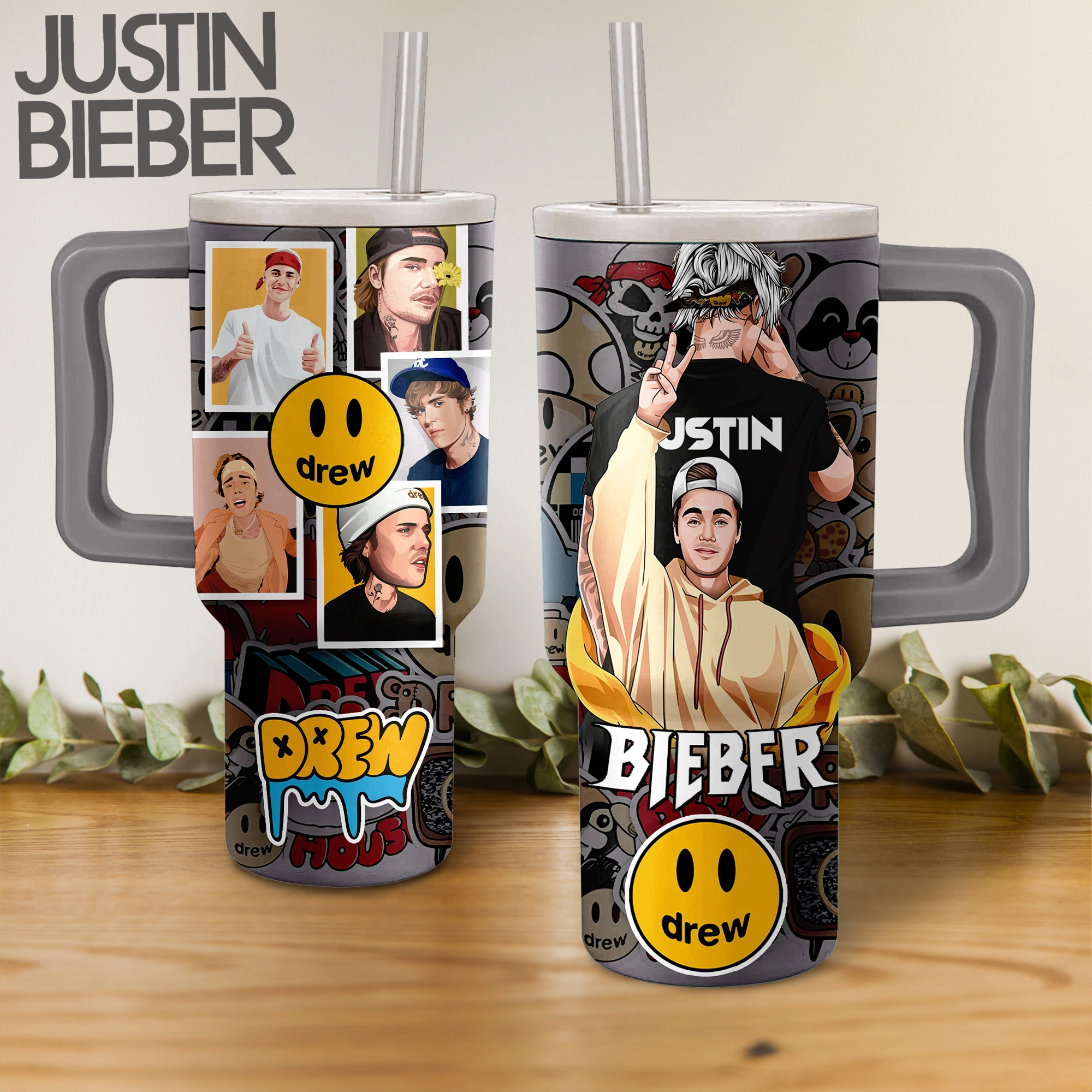 Justin Bieber Drew House Music Custom Stanley Quencher 40oz Stainless Steel Tumbler HG With Handle