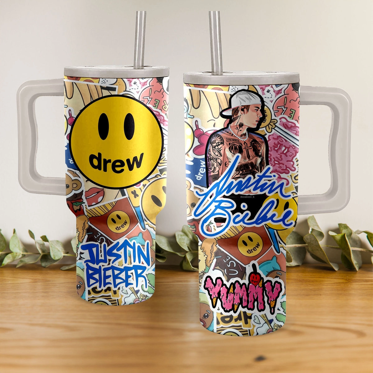 Justin Bieber Drew House Music Custom Stanley Quencher 40oz Stainless Steel Tumbler HG With Handle