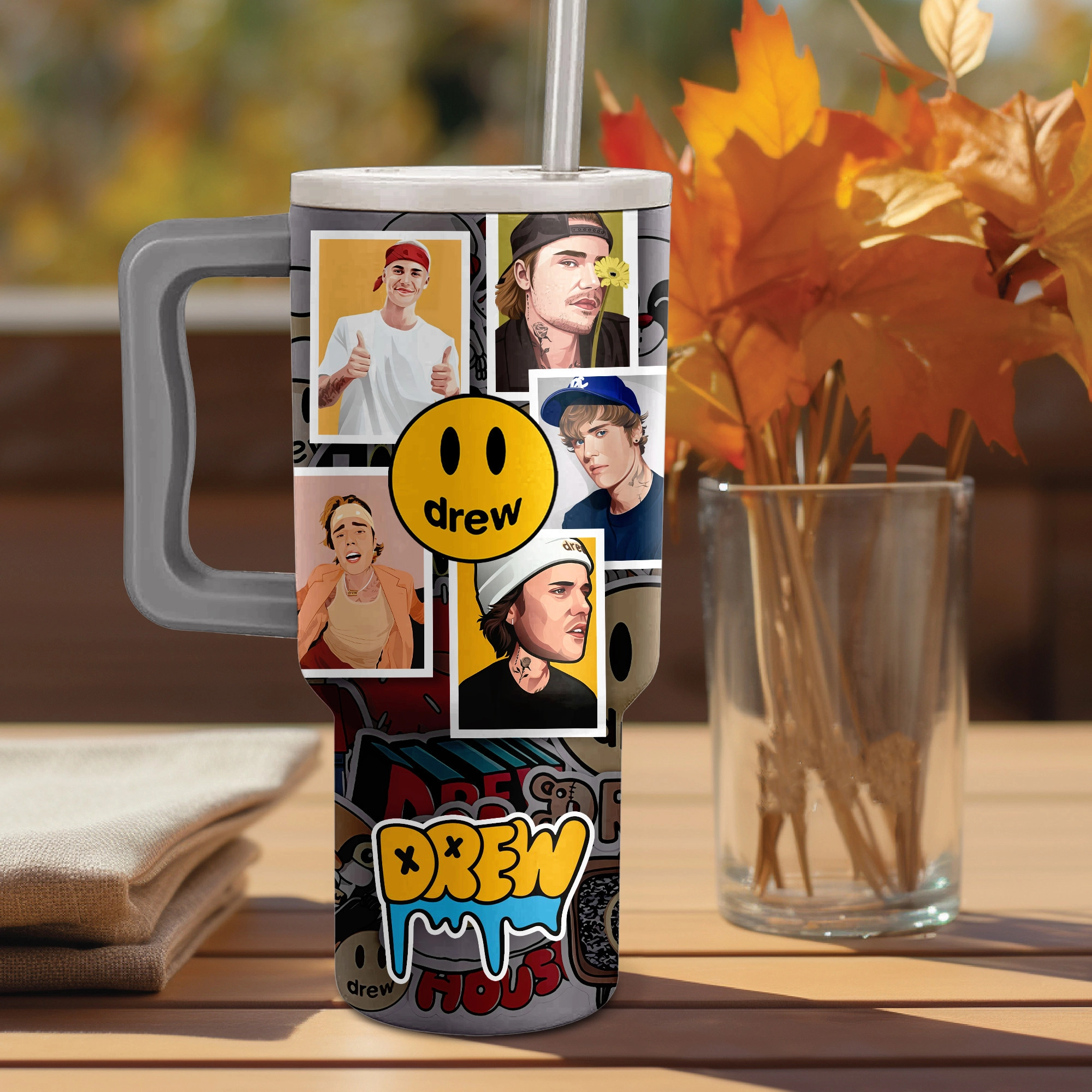 Justin Bieber Drew House Music Custom Stanley Quencher 40oz Stainless Steel Tumbler HG With Handle