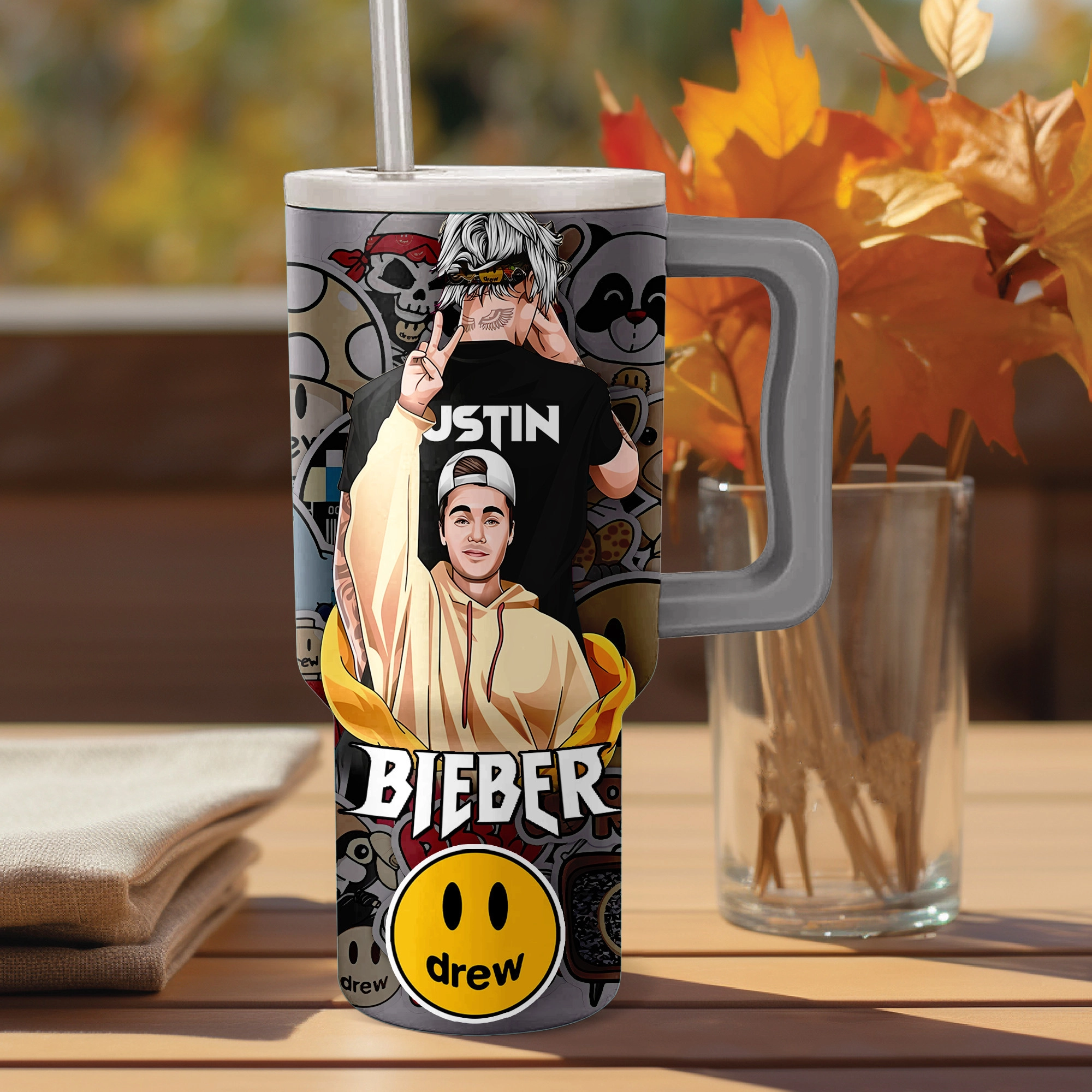 Justin Bieber Drew House Music Custom Stanley Quencher 40oz Stainless Steel Tumbler HG With Handle