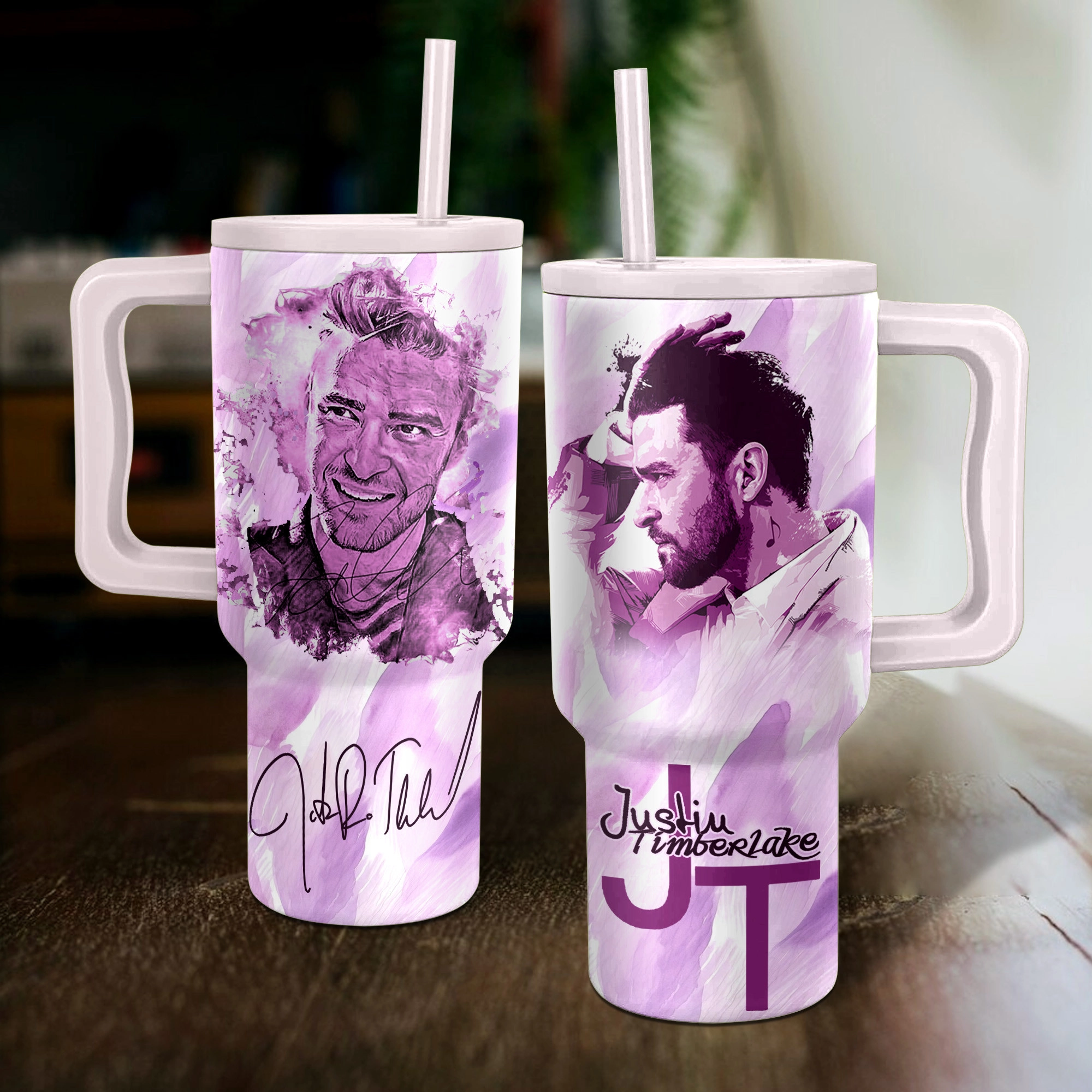 Justin Timberlake Music Custom Stanley Quencher 40oz Stainless Steel Tumbler HG With Handle