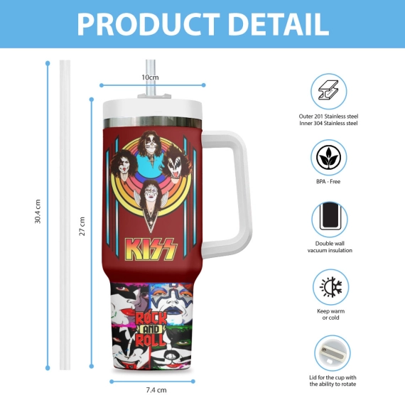 Kiss Band Music Custom Quencher 30oz or 40oz Stainless Steel Tumbler HG With Handle