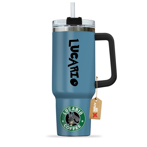 Lucario Coffee Pokemon Anime Custom 30oz or 40oz Quencher Stainless Steel Tumbler With Handle, Best Gift Idea NVA