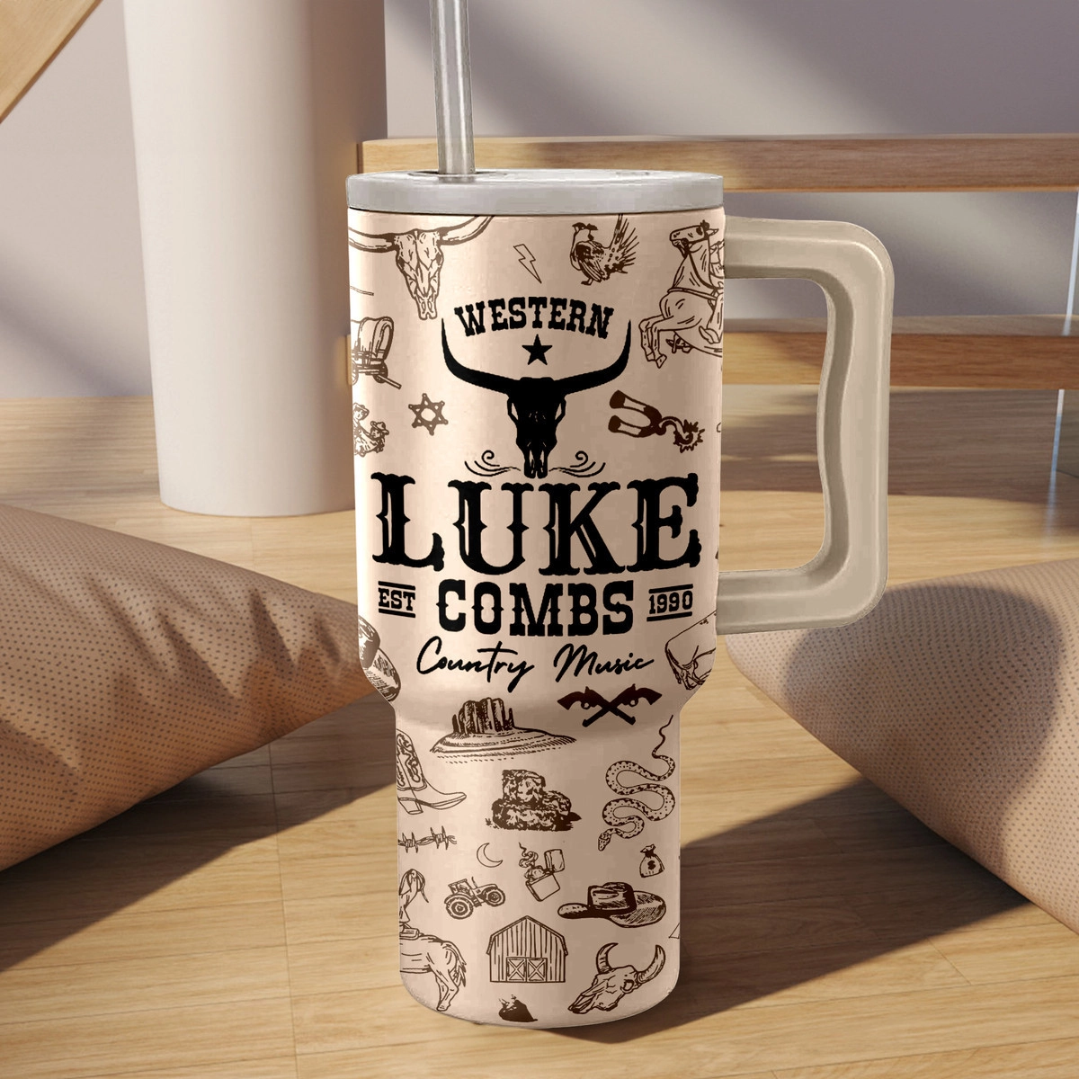 Luke Combs Music Custom Stanley Quencher 40oz Stainless Steel Tumbler HG With Handle