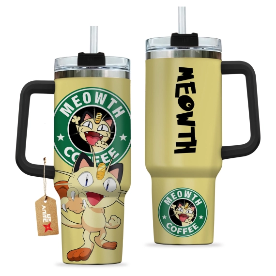 Meowth Coffee Pokemon Anime Custom   Quencher 30oz or 40oz Stainless Steel Tumbler With Handle HG