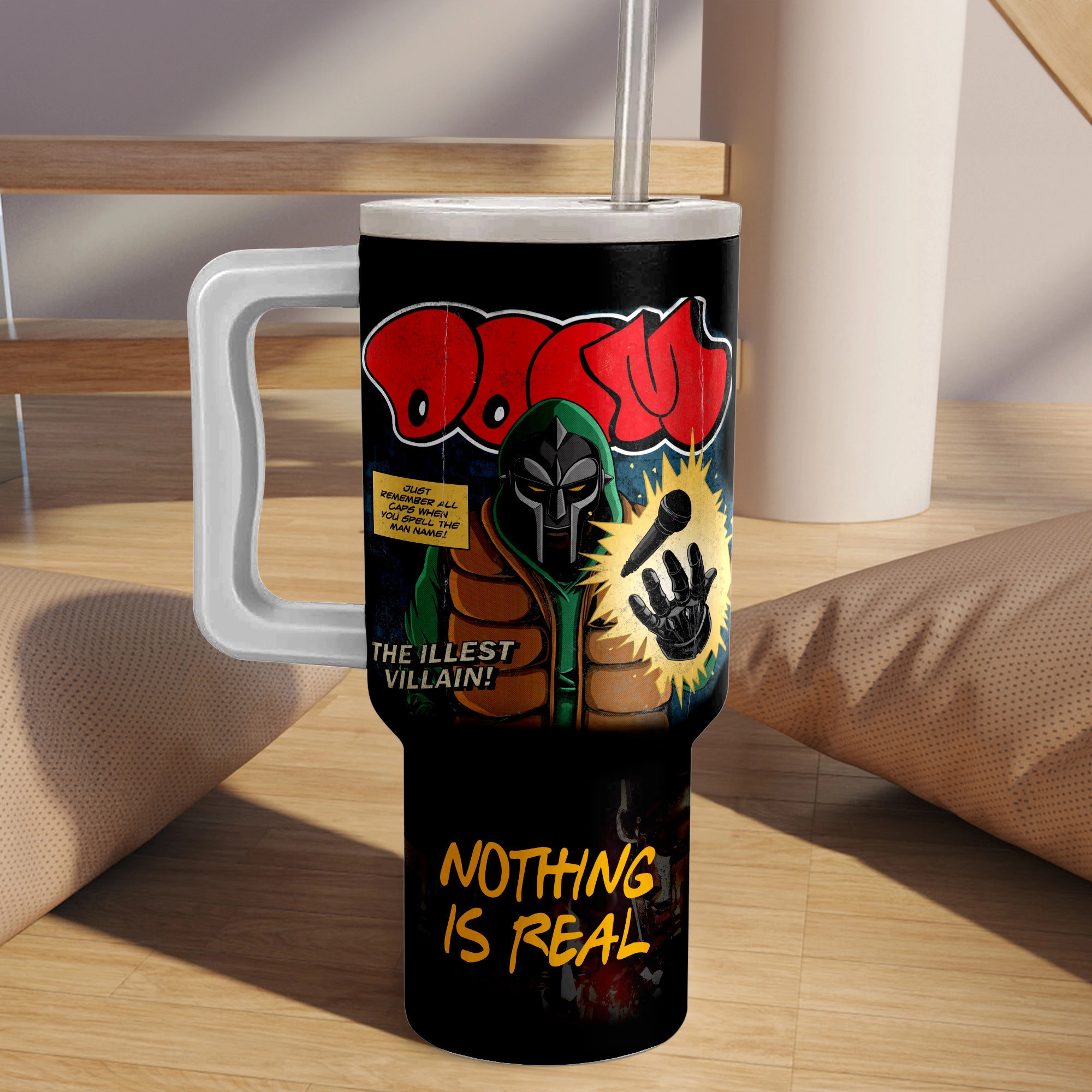 MF Doom Music Custom Stanley Quencher 40oz Stainless Steel Tumbler HG With Handle