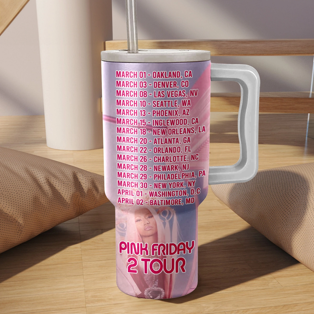 Nicki Minaj Pink Friday 2 Tour Music Custom Stanley Quencher 40oz Stainless Steel Tumbler HG With Handle