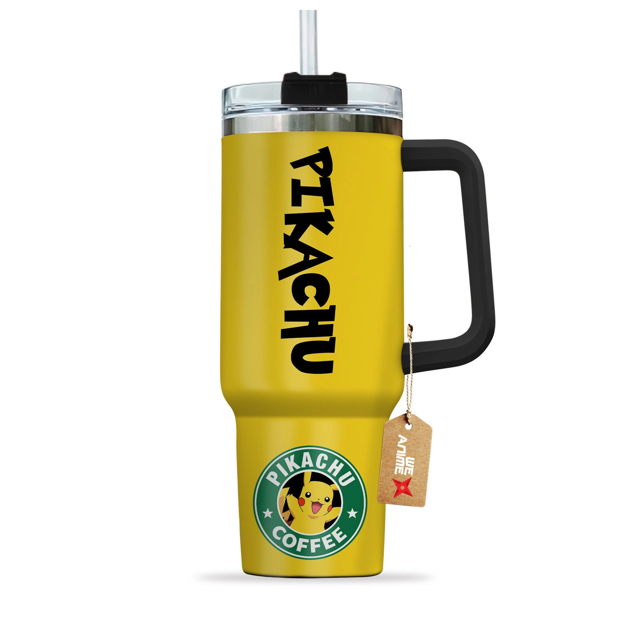 Pikachu Coffee Pokemon Anime Custom 30oz or 40oz Quencher Stainless Steel Tumbler With Handle, Best Gift Idea NVA