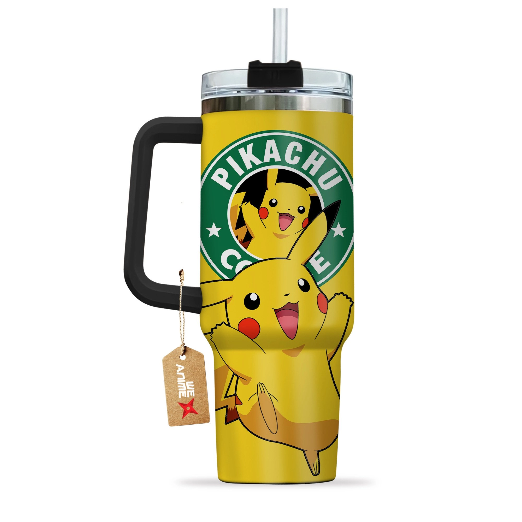 Pikachu Coffee Pokemon Anime Custom 30oz or 40oz Quencher Stainless Steel Tumbler With Handle, Best Gift Idea NVA